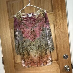 KEREN hart vintage women’s Floral Pink‎ and Cream lace Blouse size XL